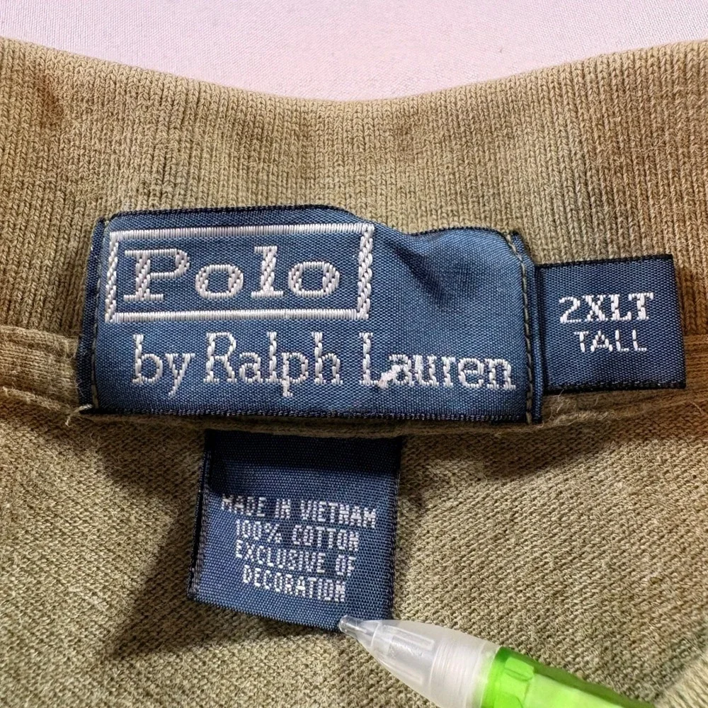 Polo Ralph Lauren Polo Shirt Men 2XLT Tall Olive Green Cotton Short Sleeve Pique
